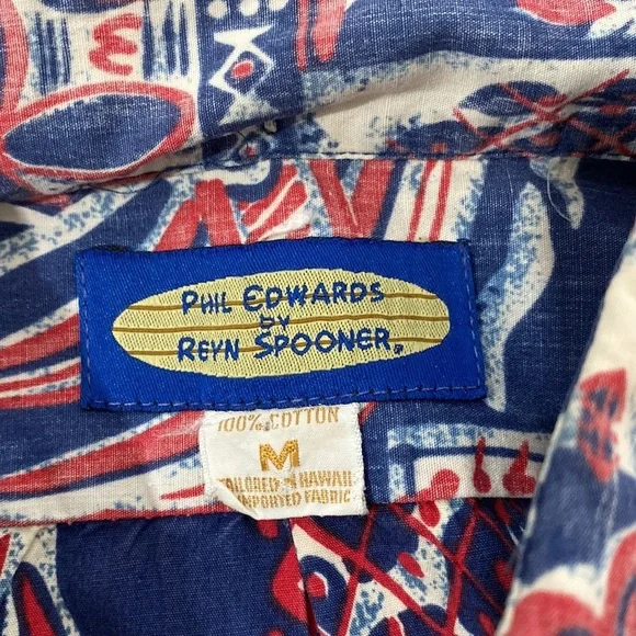 Phil Edwards by Reyn Spooner 100% Cotton Short Sleeve Hawaiian Tiki Shirt Size M - Picture 7 of 7